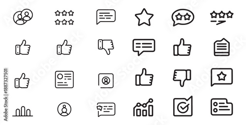 Customer review and feedback icons set data analysis profile rating social media engagement elements