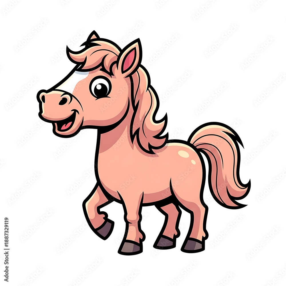 Fototapeta premium Cartoon Horse Illustration with Flowing Mane.