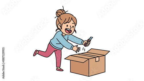 Woman Packing Box - Cartoon Illustration