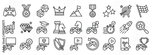 Gamification icon collection. Containing design technology, gamification, education, strategy	