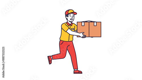 Delivery Man Running with Package - Vector Illustration
