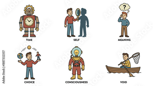 Abstract Philosophical and Existential Concepts Vector Illustrations