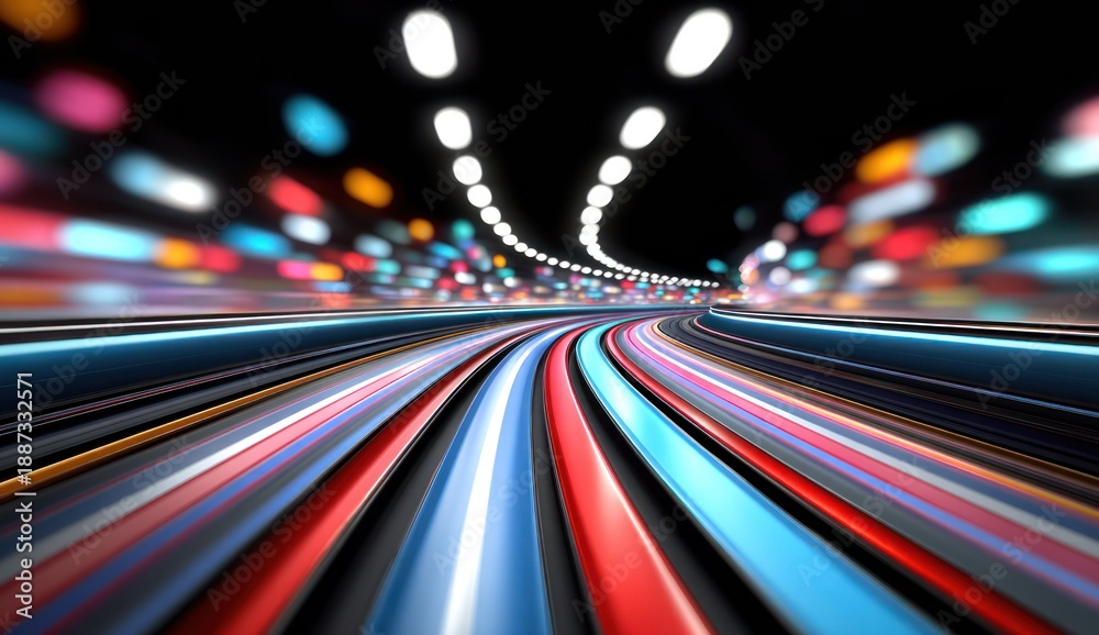 Fototapeta premium Abstract tunnel with blurred streaks of colorful light, suggesting speed and motion