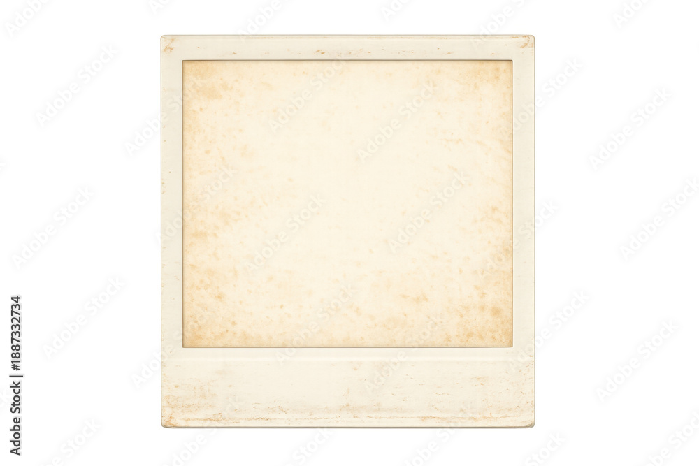 Fototapeta premium Vintage instant film blank frame providing a nostalgic template for memories, aged paper with copy space, transparent background