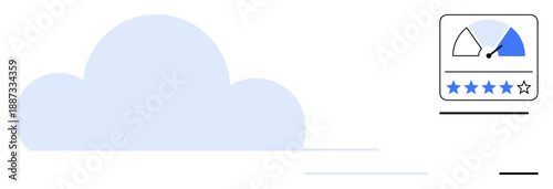Cloud computing concept. Cloud computing efficiency is monitored with a performance rating meter and user feedback system. Ideal for data management, analytics, technology platforms, app development
