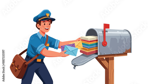 Mailman Delivering Mail: Cartoon Illustration