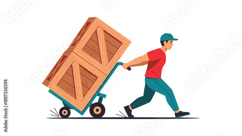 Delivery Man with Hand Truck: Moving Heavy Cargo