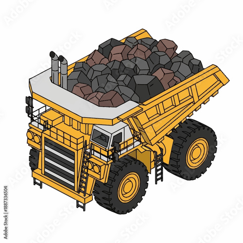 Heavy Duty Mining Dump Truck Loaded with Rocks.