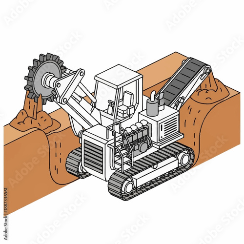 Heavy Duty Trencher Machine Excavating Earth for Construction.