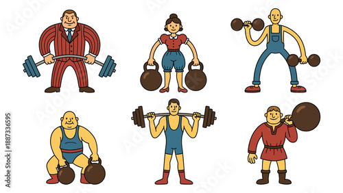 Cartoon Strong People: Weightlifting and Strength Illustration