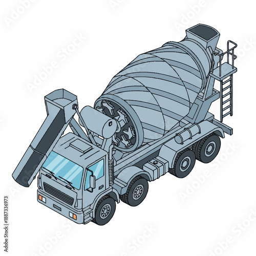 Isometric illustration of a concrete mixer truck.
