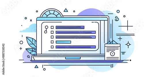 Edtech personalized learning laptop screen with online checklist and progress bars showing adaptive learning interface and calm study environment