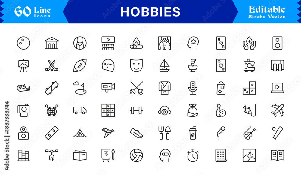 Φωτογραφία Hobbies Line Icon Collection with Unique Minimal Design, Editable Pixel Perfect