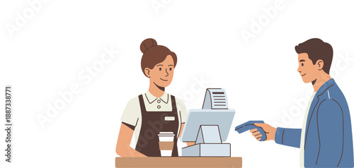 Customer Paying with Credit Card at Coffee Shop Counter