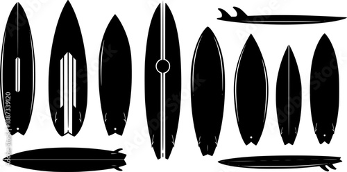Silhouette Surfboard vector realistic set icon Vector illustration surfboard for wave Isolated icon Hawaii of surf board