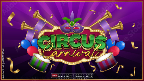Editable 3d text effect circus carnival for poster template design