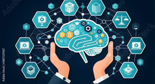 Edtech personalized learning brain concept hands holding neural network icons for adaptive education and technology driven skill development