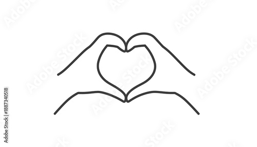 Line drawing of two hands forming a heart shape, fingers interlaced against a white background. It symbolizes love