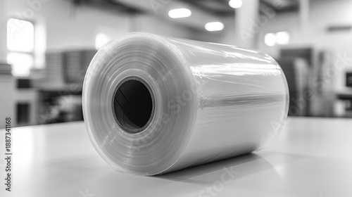 Rolled plastic sheeting on a table.
