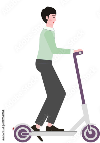 Urban Commute on Electric Scooter: An individual glides smoothly on an electric scooter, navigating the city streets, epitomizing modern urban mobility and eco-friendly commuting.