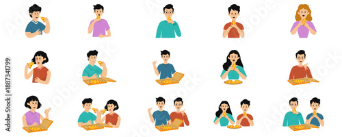 People Eating Pizza Set
