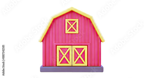3D Render of a Red Barn with Yellow Accents