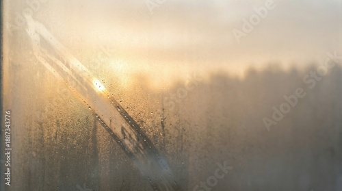 Time Concept: Condensation Trail Fading on Glass with Soft Backlight and Copy Space