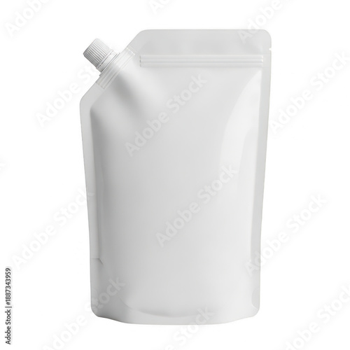 White stand-up pouch with spout isolated on transparent background