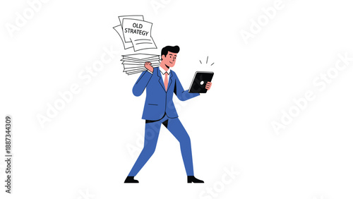 Overwhelmed Businessman with Tablet & Paperwork