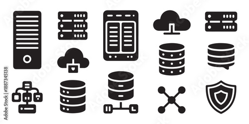 Server rack icon collection for data center and cloud computing security management