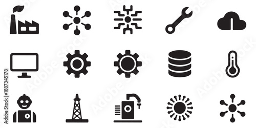 Industry four point zero icons pack with factory automation internet of things and big data