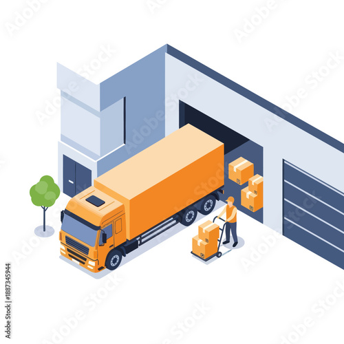 Delivery Truck Loading at Warehouse Facility.