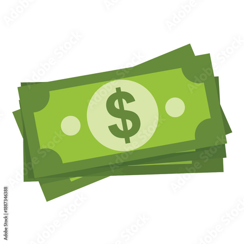 Stack of simplified green paper currency featuring a prominent dollar sign symbol illustration