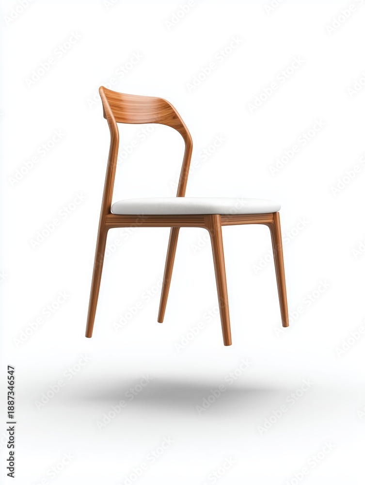 Obraz premium Stylish wooden chair with a modern design, featuring a white seat, floating against a white background.