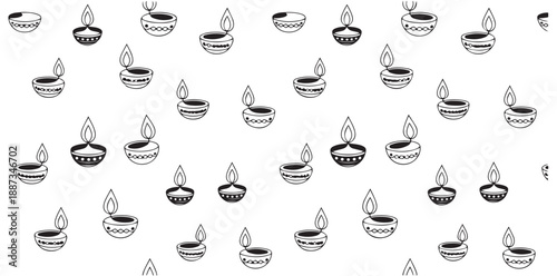Traditional indian diya lamps pattern background for diwali festival celebration decoration