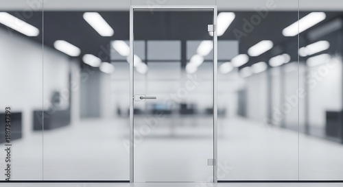 Elegant glass door in modern office, opening to collaboration workspace