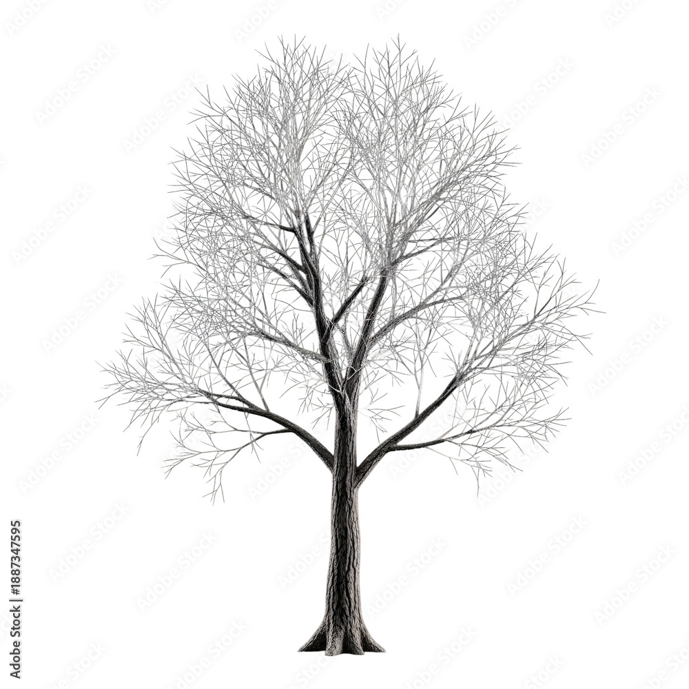 Fototapeta premium Bare Winter Tree with No Leaves on White Background.