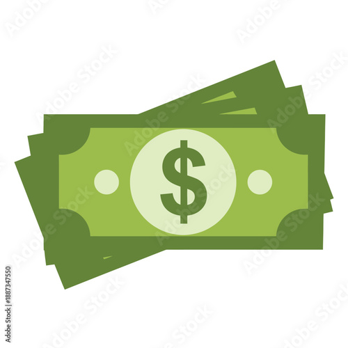 Illustration of several green paper dollar bills with a prominent white dollar sign symbol