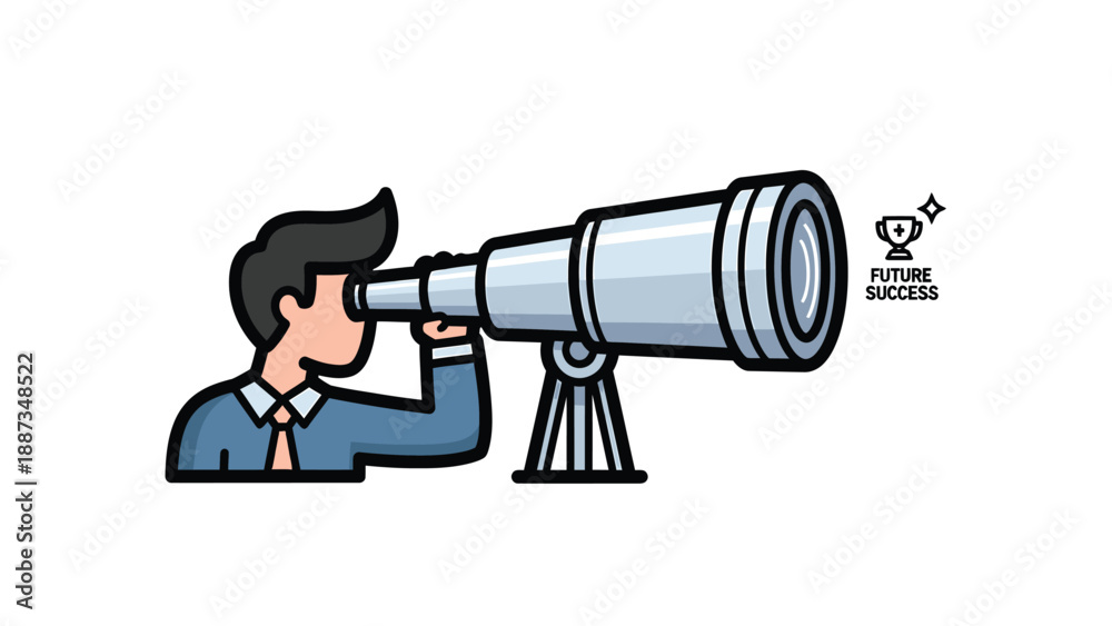 Fototapeta premium Future Success Vision: Man with Telescope
