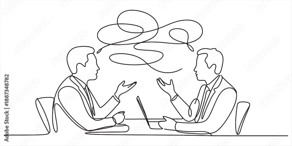 Ταπετσαρία Abstract continuous line drawing of two businessmen engaged in a confusing discu