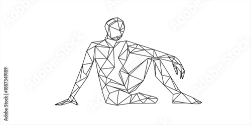 Abstract geometric human figure in a relaxed pose, representing modern art and digital design