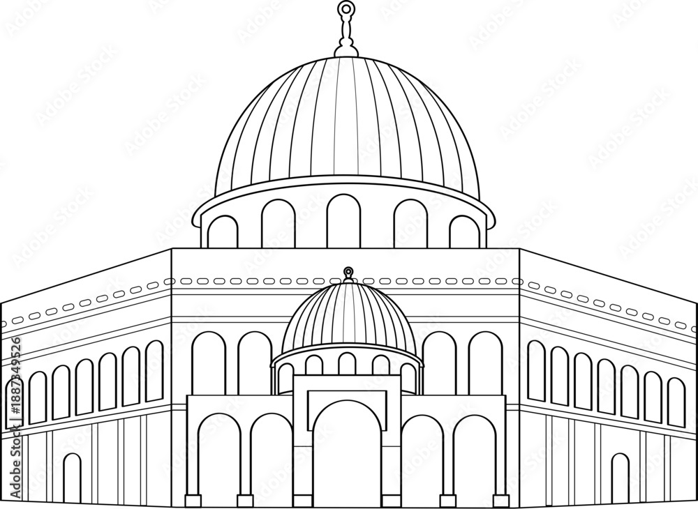 Fototapeta premium Detailed Mosque Architecture Line Art for Islamic Coloring Pages and Ramadan Crafts