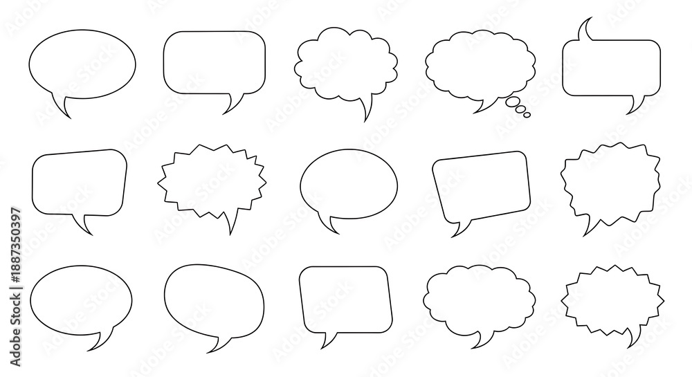 Fototapeta premium Diverse Outline Speech and Thought Bubbles Vector Collection.