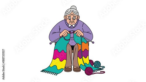 Knitting Granny: Cozy Crafting Illustration