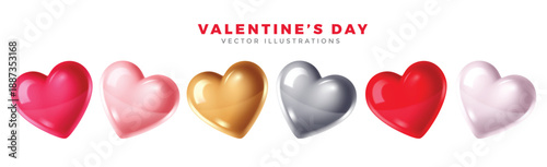 Luxury 3D Glossy Hearts and Gold Glitter Valentine's Day Card Collection with Artistic Doodles