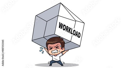 Overwhelmed Cartoon Character Carrying Heavy Workload - Concept Illustration