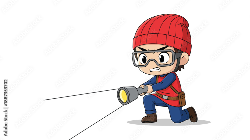 Fototapeta premium Cartoon Burglar with Flashlight - Vector Illustration