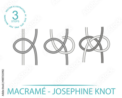 Basic Macrame Knot Josephine Knot How To Step By Step editable stroke outline vector instruction