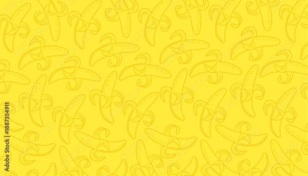 Obraz premium Banana Seamless Pattern Yellow Vector Outline Minimal Background. Tropical Repeating Texture