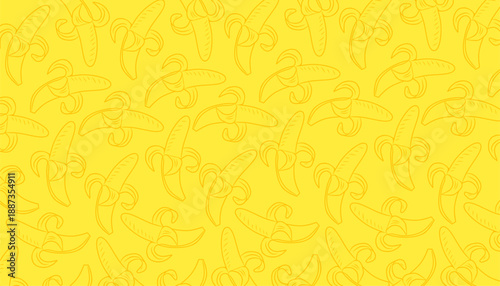 Banana Seamless Pattern Yellow Vector Outline Minimal Background. Tropical Repeating Texture